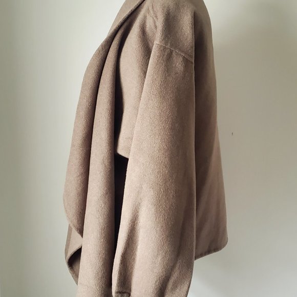 Women's Wool Overcoat Cape Drapey Taupe Olive Cozy Comfy Boho Dressy One Size - Picture 13 of 14